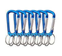 VictorsHome Carabiner Clip Keychain, D Shape Aluminum Alloy Multifunction Hook with 3 Key Rings Blue 6pcs