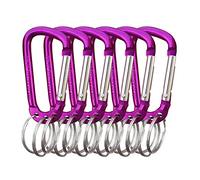 VictorsHome Carabiner Clip Keychain, D Shape Aluminum Alloy Multifunction Hook with 3 Key Rings Purple 6pcs