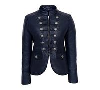 Victory 8976 Ladies Navy Blue Military Parade Style Soft Real Nappa Leather Jacket (18)