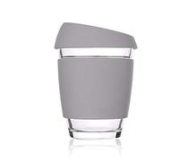 Victory-eu Reusable Glass Coffee Tea Cup - Silicone Lid Travel Mug Takeaway - Barista Size 12oz/350ml - Unisex Eco-Friendly (Gray)