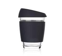 Victory-eu Reusable Glass Coffee Tea Cup - Silicone Lid Travel Mug Takeaway - Barista Size 12oz/350ml - Unisex Eco-Friendly (Midnight Black)