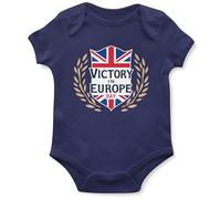 Victory in Europe Babygrow Union Jack Shield Design Boys Girls VE Day Baby Vest 80th Anniversary, 3-6 Months, Navy