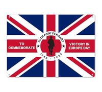 Victory in Europe Day Metal Sign Union Jack Soldier Wall Plaque for VE Day 80th Anniversary Pub Garden, Small, White