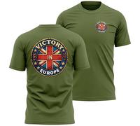 Victory in Europe T Shirt for Men VE Day Union Jack Pocket and Back Print 80th Anniversary Celebration Tee, XXL, Military Green