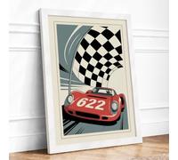 Victory Lap Retro Framed Wall Art Print A1 White