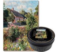 Victory Wooden Puzzles - 'Blooming Cottage' Garden Miniature Jigsaw Puzzle for Adults - 88 Pieces. Premium Linden Wood Cottage Jigsaw Puzzle in Metal Storage Tin with 'Whimsical' Shaped Pieces.