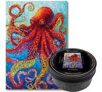 Victory Wooden Puzzles - Dancing Octopus Jigsaw Puzzle for Adults - 89 Pieces. Premium Linden Wood Miniature Animal Jigsaw Puzzle in Metal Storage Tin with Special 'Whimsical' Shaped Pieces.
