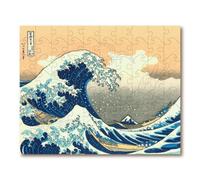 Victory Wooden Puzzles - 'The Great Wave' Miniature Jigsaw Puzzle for Adults - 80 Pieces. Premium Linden Wood Ocean Jigsaw Puzzle in Metal Storage Tin with Special 'Whimsical' Shaped Pieces.