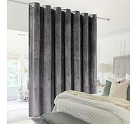 Victree Room Divider Curtain for Bedroom, Wide Velvet Curtains for Sliding Glass Door, Grommet Screens Privacy Curtain Panel for Living Room, 1 Panel, 9ft Wide x 7ft Tall, Dark Grey