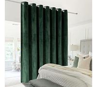 Victree Room Divider Curtain for Bedroom, Wide Velvet Curtains for Sliding Glass Door, Grommet Screens Privacy Curtain Panel for Living Room, 1 Panel, 10ft Wide x 9ft Tall, Dark Green