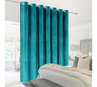 Victree Room Divider Curtain for Bedroom, Wide Velvet Curtains for Sliding Glass Door, Grommet Screens Sound Proof Privacy Curtain Panel for Living Room, 1 Panel, 9ft Wide x 7ft Tall, Teal Blue