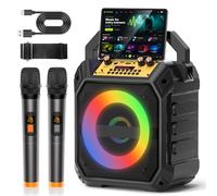 VICTRESS 45W Karaoke Machine for Adults Built-in Coaxial Speaker with 2 Wireless Mics for Singing, Bluetooth PA System,4000mAh Battery,LED Lights & Multi-Mode Playback for Home/Outdoor Fun, Black