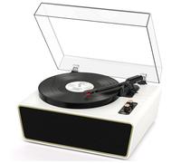 VICTRESS Full Size Vinyl Record Player, 3-Speed Bluetooth Turntable with Ruby Stylus, Adjustable Counterweight, Built-in 4 Stereo Speakers, PC Recording, Hi-Fi Belt-Drive with Auto Stop White