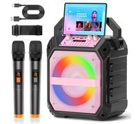 VICTRESS Portable Karaoke Machine for Adults 45W Coaxial Speaker with 2 Wireless Mics,Bluetooth 5.3 PA System,4000mAh Rechargeable Battery,7 LED Modes & Multi-Mode Playback for Home/Outdoor Fun,Pink