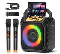 VICTRESS Portable Karaoke Machine for Adults 60W Coaxial Speaker with 2 Wireless Mics,Bluetooth 5.3 PA System,4000mAh Rechargeable Battery,7 LED Modes & Multi-Mode Playback for Home/Outdoor Fun,Black