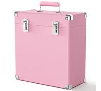 VICTRESS Vinyl Record Storage Box, Leather Waterproof and Dustproof Record Crate, Portable Vinyl Boxes with Handle, 7/10/12-inch LP Album Collection Display Box, Holds 45 Records, Pink