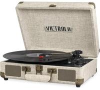 Victrola Bluetooth Suitcase Record Player with 3-Speed Turntable, Light Beige Linen