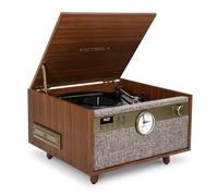 Victrola Century 6-in-1 Vinyl Record Player & Music Center - 3-Speed Turntable, CD & Cassette Player, VINYLSTREAM, Bluetooth & 3.5mm Aux, Record Player with Speakers, Mid Century Design, Walnut