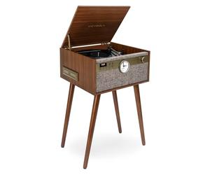 Victrola Century Signature+ - 6-in-1 Vinyl Record Player & Music Centre - 3-Speed Turntable, CD & Cassette, VINYLSTREAM, Bluetooth & 3.5mm Aux, Record Player with Speakers and Clock, 18" Legs (Walnut)