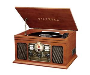 Victrola Classic 6-in-1 Entertainment Center - Bluetooth Record Player with 3-Speed Turntable, CD and Cassette Player and FM Radio, Mahogany (VTA-200B)