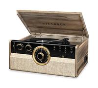 Victrola Empire 6-in-1 Wood Mid Century Modern Bluetooth Record Player with 3-Speed Turntable, CD, Cassette Player and Radio | Farmhouse Walnut | VTA-270B-FNT-INT
