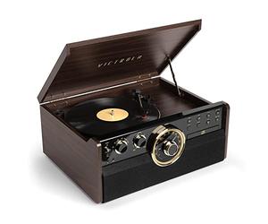 Victrola Empire 6-in-1 Wood Mid Century Modern Bluetooth Record Player with 3-Speed Turntable, CD, Cassette Player and Radio | Espresso | VTA-270B-ESP-INT
