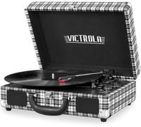 Victrola Journey Portable Bluetooth Record Player Case Shape with Built-in Speakers, 3 Speed Vinyl Record Player, RCA Output, Headphone Jack (Black/White)