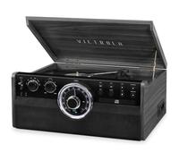 Victrola Mid Century 6-in-1 Bluetooth Record Player & Multimedia Center with Built-in Speakers - 3-Speed Turntable, CD & Cassette Player, AM/FM Radio