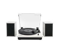 Victrola Montauk Vinyl Record Player, White Wood Finish, 3-Speed Belt Driven Turntable with Stereo Bluetooth Speaker Pair, RCA Output and 3.5mm Headphone Jack, Removable Dust Cover