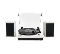 Victrola Montauk Vinyl Record Player, 3-Speed Belt Driven Turntable with Stereo Bluetooth Speaker Pair, RCA Output and 3.5mm Headphone Jack, Removable Dust Cover, Natural Wood Finish