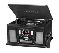 Victrola Navigator 8-in-1 Bluetooth Record Player with Built-in Speakers - 3 Speed Turntable, CD Player, Cassette, FM Radio, USB, RCA Out, Headphone Jack, Wireless Music Streaming, Real Wood (Black)