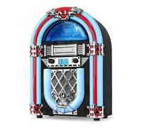 Victrola Nostalgic Wood Countertop Jukebox with Built-in Bluetooth Speaker, 50's Retro Vibe, 5 Bright Color-Changing LED Tubes, FM Radio, Wireless Music Streaming, AM/FM Radio, Aux Input