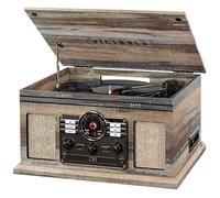 Victrola The Quincy 6-in-1 Bluetooth Record Player & Multimedia Center with Built-in Speakers - 3-Speed Turntable, CD & Cassette Player, AM/FM Radio, Wireless Music Streaming (Farmhouse Shiplap Grey)