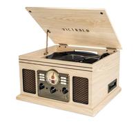 Victrola The Quincy 6-in-1 Bluetooth Record Player & Multimedia Centre with Built-in Speakers - 3-Speed Turntable, CD & Cassette Player, AM/FM Radio, Wireless Music Streaming (Natural Wood)