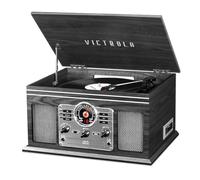 Victrola The Quincy 6-in-1 Bluetooth Record Player & Multimedia Centre with Built-in Speakers - 3-Speed Turntable, CD & Cassette Player, AM/FM Radio, Wireless Music Streaming (Grey)