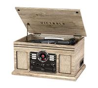 Victrola The Quincy 6-in-1 Bluetooth Record Player & Multimedia Centre with Built-in Speakers - 3-Speed Turntable, CD & Cassette Player, AM/FM Radio, Wireless Music Streaming (Farmhouse Oatmeal)