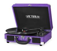 Victrola Vintage 3-Speed Bluetooth Portable Suitcase Record Player with Built-in Speakers | Upgraded Turntable Audio Sound|Purple Glitter, Model Numbe