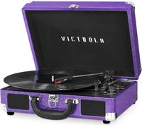 Victrola Vintage 3-Speed Bluetooth Suitcase Turntable with Speakers, Purple Glitter