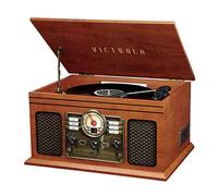 Victrola VTA-204B-MAH Classic 7-in-1 Turntable Music EntertainmentCenter with Bluetooth Wireless FM Radio CD Cassette Wood (Mahogany)