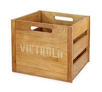 Victrola Wooden Crate - Table Top Album Holder and Organizer for All Records, Holds over 50 Vinyls, Classy Wood Finish, Easy Installation, Elegant Design