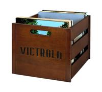 Victrola Wooden Record Crate - Tabletop Vinyl Album Holder No-Tool Assembly Holds Over 50 Records Real Wood Construction Elegant Design (Espresso