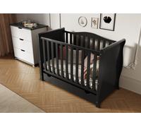 VICULII Willow Sleigh Mini Cot Bed Black With Drawer And Mattress