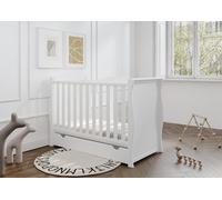VICULII Willow Sleigh Mini Cot Bed White With Drawer And Bamboo Mattress