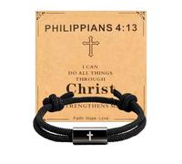 VICUSSE Bible Verse Cross Bracelet for Men, Stainless Steel Scripture Adjustable Braided Rope Wristband, adjustable, Metal, no gemstone