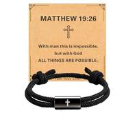 VICUSSE Bible Verse Cross Bracelet for Men, Stainless Steel Scripture Adjustable Braided Rope Wristband, adjustable, Metal, no gemstone