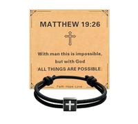 VICUSSE Bible Verse Cross Bracelet for Men, Stainless Steel Scripture Adjustable Braided Rope Wristband, adjustable, Metal, no gemstone