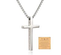 VICUSSE Bible Verse Cross Necklace for Men, Stainless Steel Scripture Pendant with 2 Chains (18"+2" & 22"), 45+5cm, Stainless Steel, No Gemstone