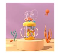ViCUULY Baby Drinking Cup with Whale Squirt, Food-Grade Sealing Ring Water Whale Spray Sippy Cup, Portable Toddler Cups Summer Water Cup (220ml Yellow+Straw Brush+Straw *2)
