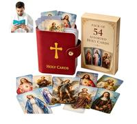 ViCUULY Catholic Holy Card Holder for Women | Prayer Card Organizer with 54 Assorted Saint Prayer Cards Set | Faux Leather Religious Travel Wallet Gift (Red)
