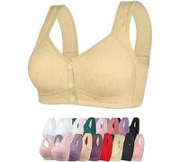 ViCUULY Daisy Bra for Seniors Women Front Closure Push up Bras No Underwire with Snaps Breathable Cotton Underwear (Glossy-beige, 5X-Large)